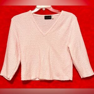 Retango 3 Quarter Length Sleeve Pink Textured Sweater V-Neck S
